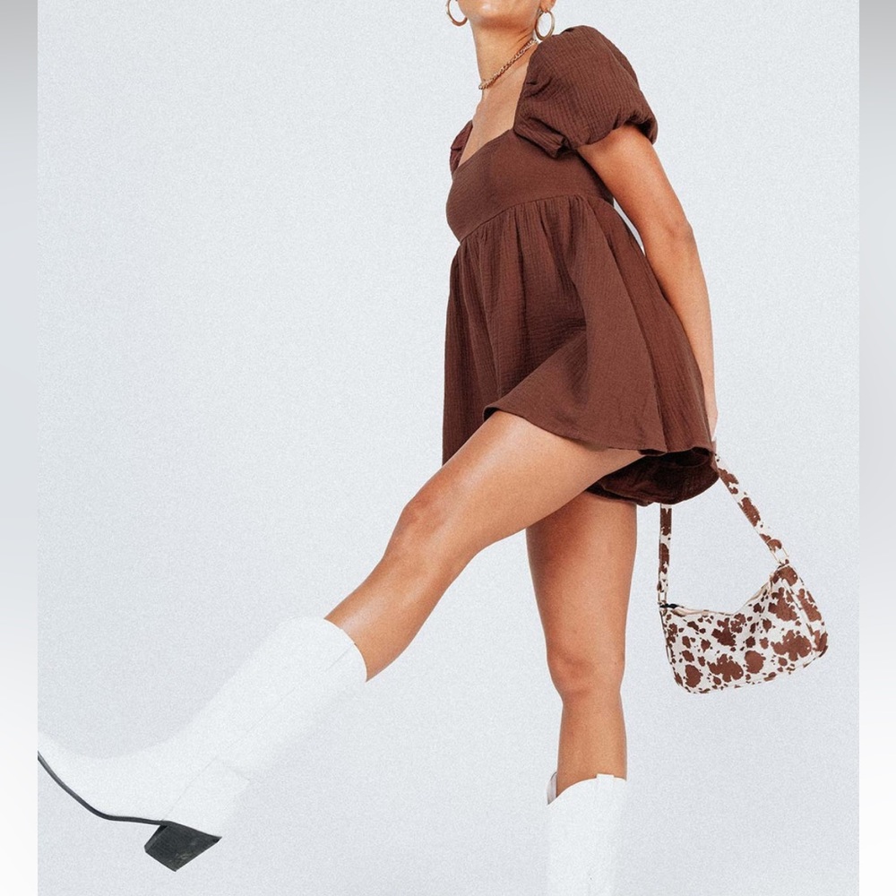 Princess Polly Brown Puff Sleeve Romper